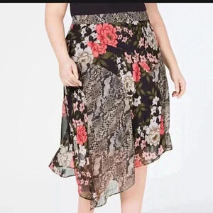 INC Plus Mix-Print Floral Midi Skirt